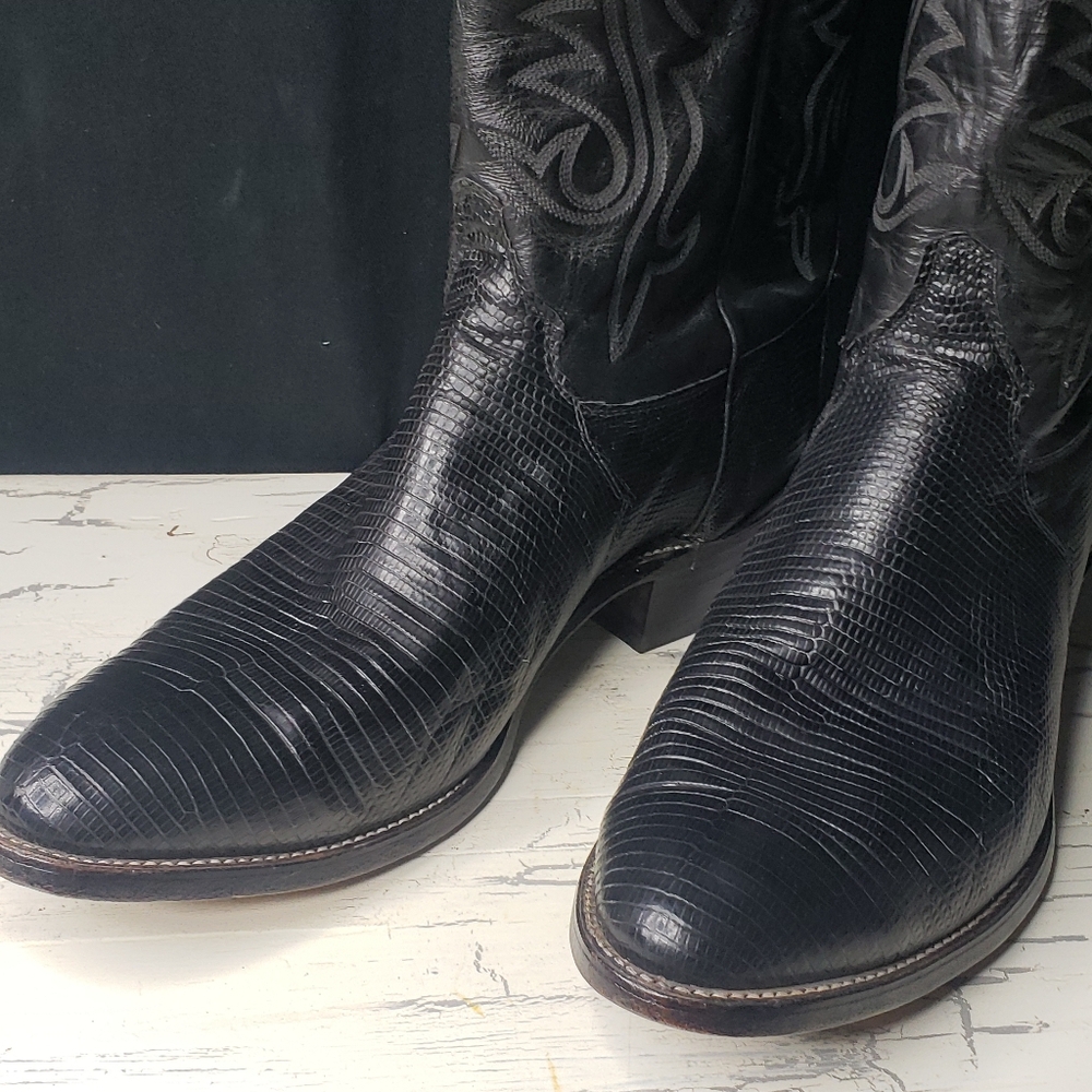 Justin 'Teju Lizard' Cowboy Boots Style J 90250 in Black - Men's 10.5 EE - Picture 7 of 16